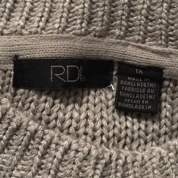 RDI Cable Knit & Crochet Detailing Pullover Sweater Grey Size 1X NWT - Picture 3 of 7